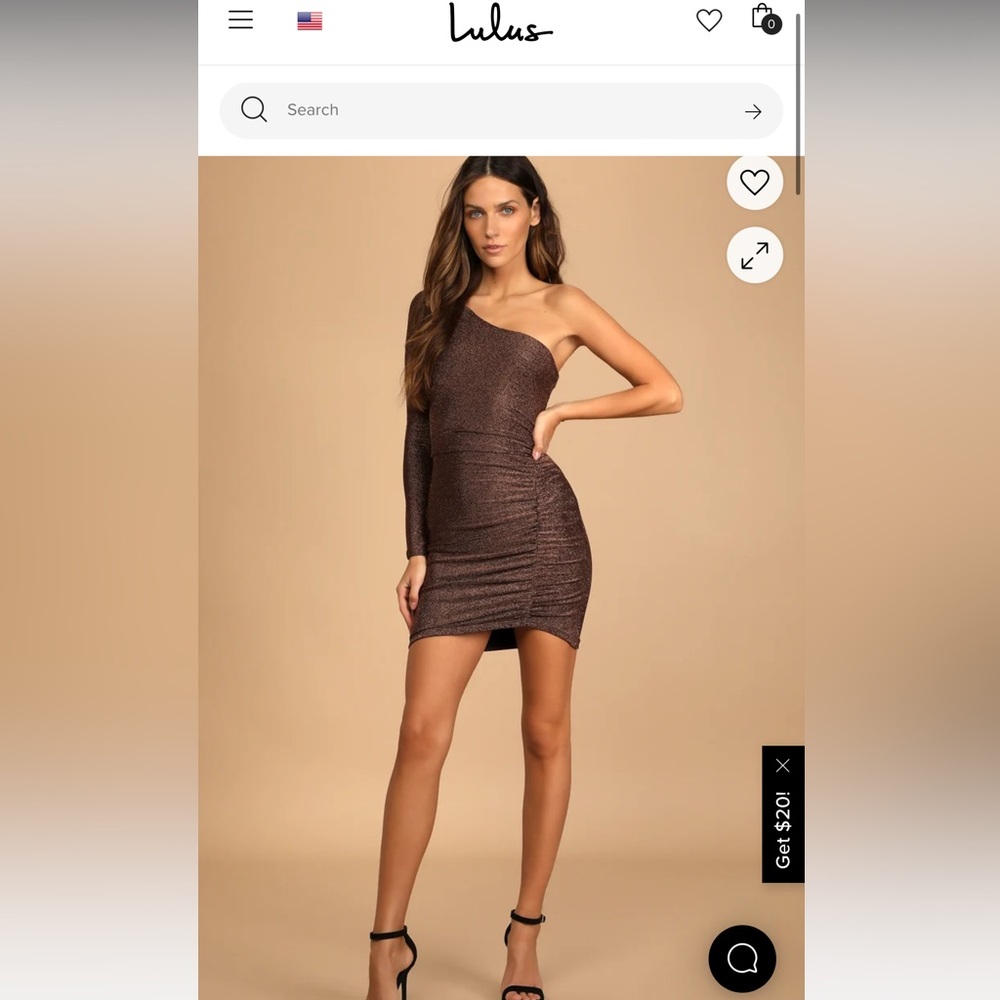 Lulu’s Rose Gold Shimmer One Shoulder Dress